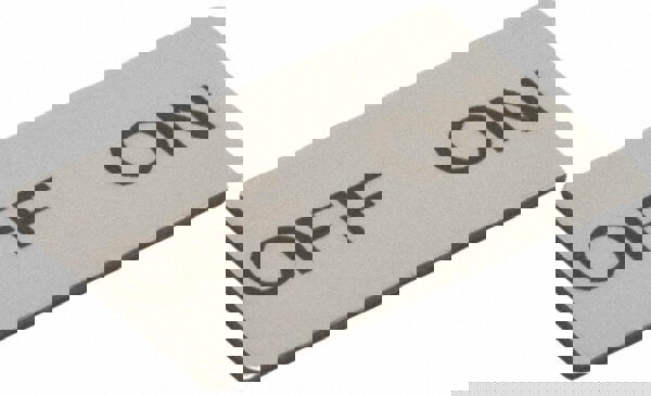 Electrical Switch Legend Plates; Legend Plate Type: Legend Plate Insert ; Legend Markings: Off-On ; Material: Plastic ; Legend Plate Shape: Rectangular ; Background Color: Black ; Hole Diameter (mm): 22-1/2